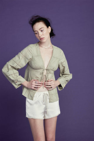 Fundamental Mitr x YVIS Embroidered Cotton Tie Blouse