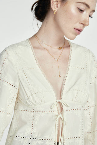 Fundamental Mitr x YVIS Embroidered Cotton Tie Blouse